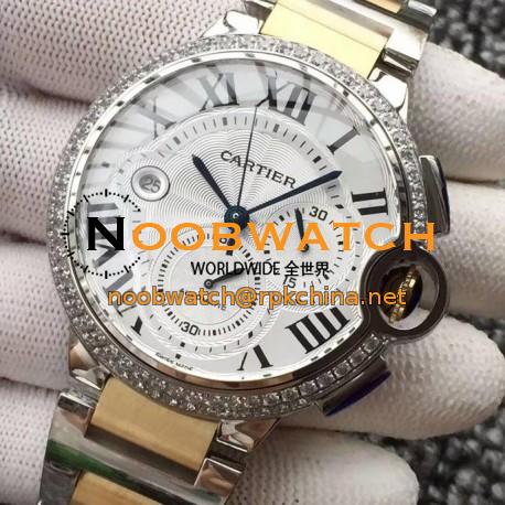 Replica Cartier Ballon Bleu Chronograph Stainless Steel & Diamonds White Dial Swiss 7750