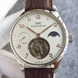 Replica IWC Portuguese Regulateur Tourbillon Stainless Steel White Dial Gold Markers Swiss Tourbillon