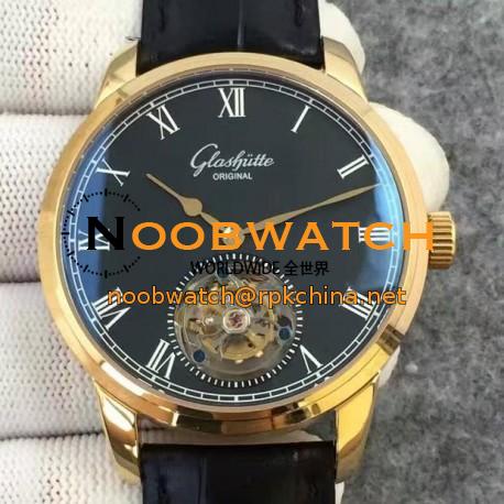 Replica Glashutte Original Senator Excellence Tourbillon Yellow Gold Black Dial Swiss Tourbillon