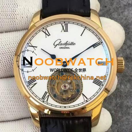 Replica Glashutte Original Senator Excellence Tourbillon Yellow Gold White Dial Swiss Tourbillon