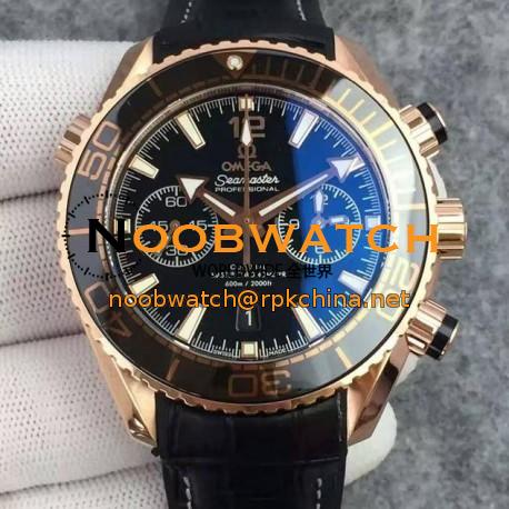 Replica Omega Seamaster Planet Ocean 600M Chronograph Rose Gold Black Dial Swiss 9301