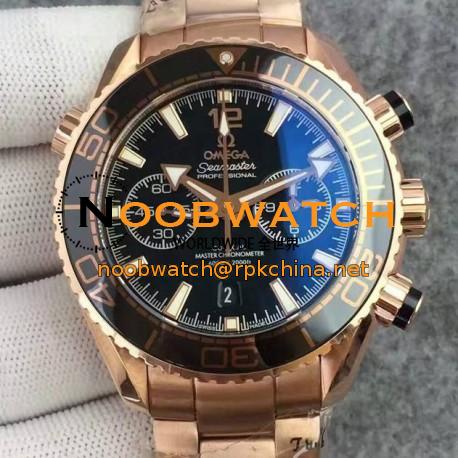 Replica Omega Seamaster Planet Ocean 600M Chronograph Rose Gold Black Dial Swiss 9301