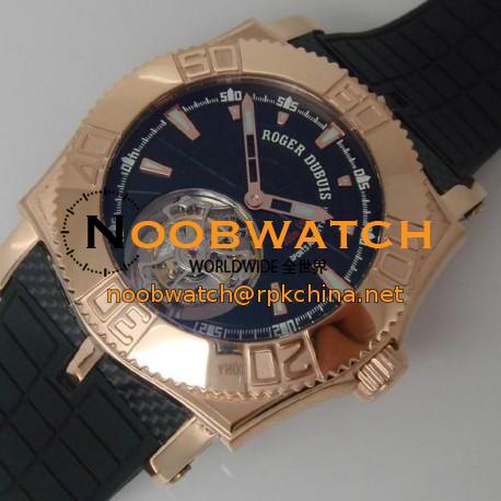 Replica Roger Dubuis Excalibur Easy Diver Tourbillion Rose Gold Black Dial Swiss Tourbillon