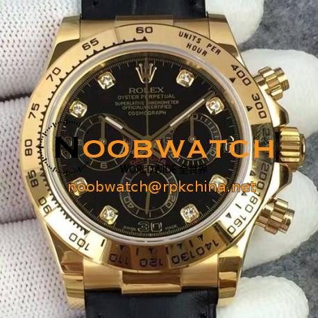 Replica Rolex Daytona Cosmograph 116518 JH Yellow Gold Diamonds & Black Dial Swiss 4130 Run 6@SEC