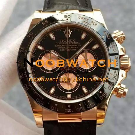 Replica Rolex Daytona Cosmograph 116515 JH Rose Gold Black & Gold Dial Swiss 4130 Run 6@SEC