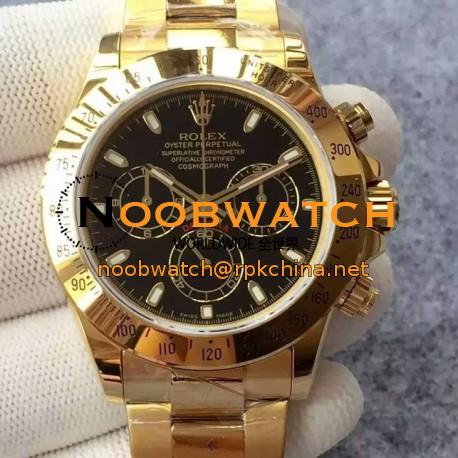 Replica Rolex Daytona Cosmograph 116508 JH Yellow Gold Black Dial Swiss 4130 Run 6@SEC