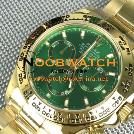 Replica Rolex Daytona Cosmograph 116528 BP Yellow Gold Green Dial Swiss 7750 Run 6@SEC