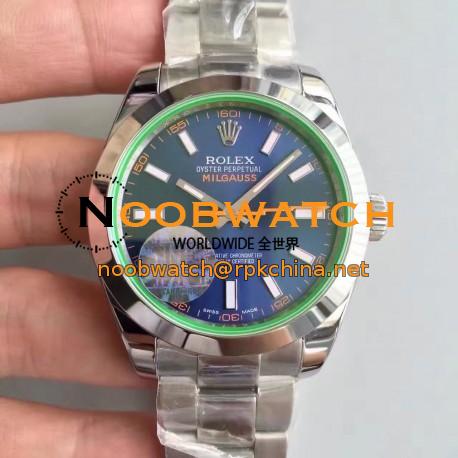 Replica Rolex Milgauss 116400GV JF Stainless Steel Blue Dial Swiss 2836-2