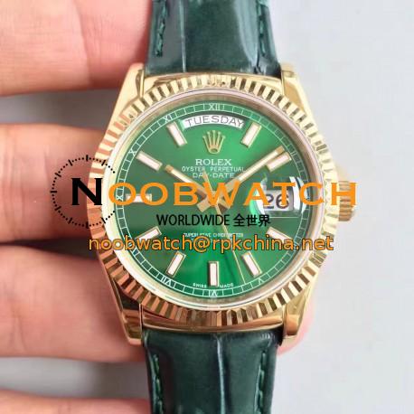 Replica Rolex Day-Date 118138 36MM V5 Yellow Gold Green Dial Swiss 2836-2