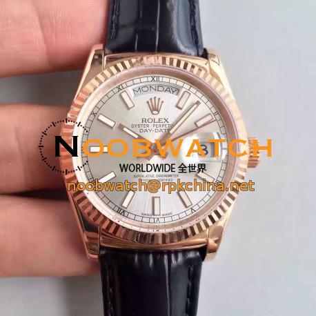 Replica Rolex Day-Date 118138 36MM V5 Rose Gold Sundust Dial Swiss 2836-2