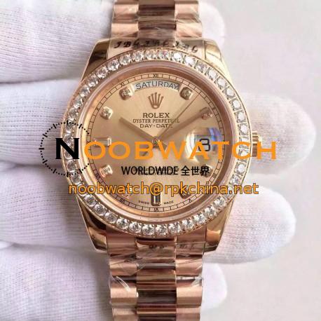 Replica Rolex Day-Date II 218235 41MM KW Rose Gold & Diamonds Gold Dial Swiss 3255