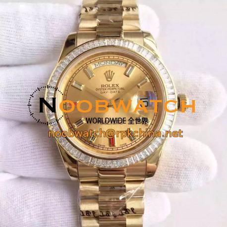 Replica Rolex Day-Date II 218238 41MM KW Yellow Gold & Diamonds Champagne Dial Swiss 3255