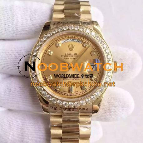 Replica Rolex Day-Date II 218348 41MM KW Yellow Gold & Diamonds Champagne Dial Swiss 3255