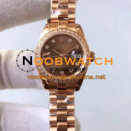 Replica Rolex Lady Datejust 28 279135RBR 28MM Rose Gold & Diamonds Chocolate Dial Swiss 2671