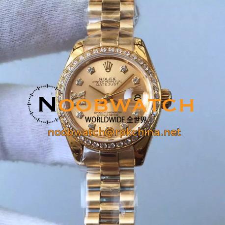 Replica Rolex Lady Datejust 28 279138RBR 28MM Yellow Gold & Diamonds Champagne Dial Swiss 2671