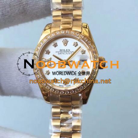 Replica Rolex Lady Datejust 28 279138RBR 28MM Yellow Gold & Diamonds White Dial Swiss 2671