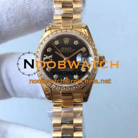 Replica Rolex Lady Datejust 28 279138RBR 28MM Yellow Gold & Diamonds Black Dial Swiss 2671