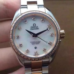 Replica Omega Aqua Terra 150M Lady 34MM Rose Gold & Stainless Steel Pearl Dial Swiss 8520