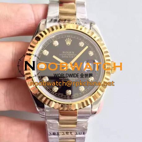 Replica Rolex Datejust 41 126333 41MM NF Stainless Steel & Yellow Gold Black & Diamonds Dial Swiss 2836-2