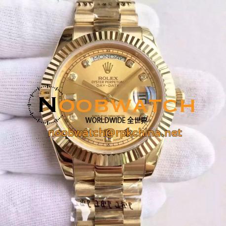 Replica Rolex Day-Date II 218238 41MM KW Yellow Gold Champagne Dial Swiss 3255