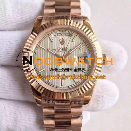 Replica Rolex Day-Date 40 228235 40MM KW Rose Gold Silver Stripe Dial Swiss 3255