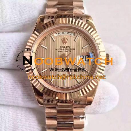 Replica Rolex Day-Date 40 228235 40MM KW Rose Gold Gold Stripe Dial Swiss 3255