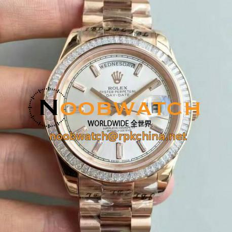 Replica Rolex Day-Date 40 228235 40MM KW Rose Gold & Diamonds Sundust Dial Swiss 3255