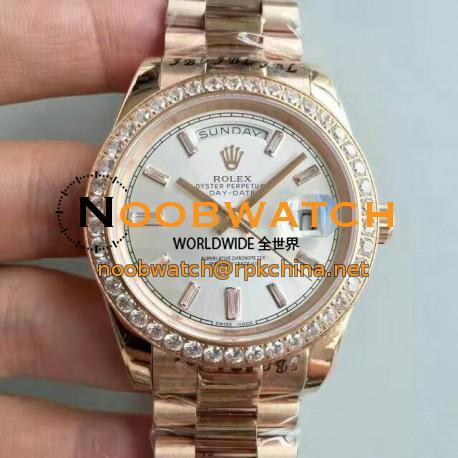 Replica Rolex Day-Date 40 228235 40MM KW Rose Gold & Diamonds Sundust Dial Swiss 3255