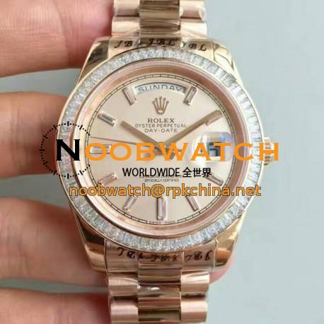 Replica Rolex Day-Date 40 228235 40MM KW Rose Gold & Diamonds Cream Dial Swiss 3255