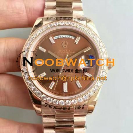 Replica Rolex Day-Date 40 228235 40MM KW Rose Gold & Diamonds Chocolate Dial Swiss 3255