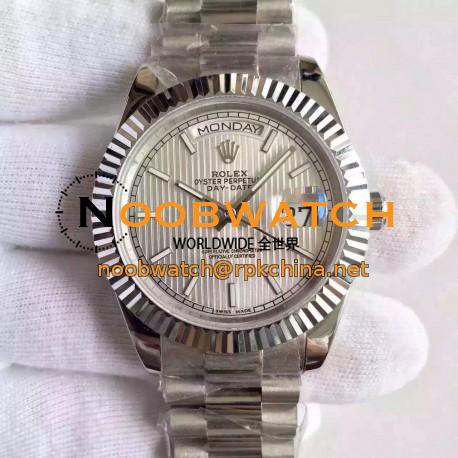 Replica Rolex Day-Date 40 228239 40MM KW Stainless Steel Silver Stripe Dial Swiss 3255