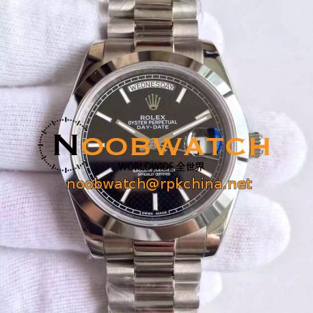 Replica Rolex Day-Date 40 228206 40MM KW Stainless Steel Black Diagonal Dial Swiss 3255