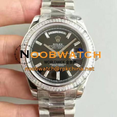 Replica Rolex Day-Date 40 228396TBR 40MM KW Stainless Steel & Diamonds Black Dial Swiss 3255