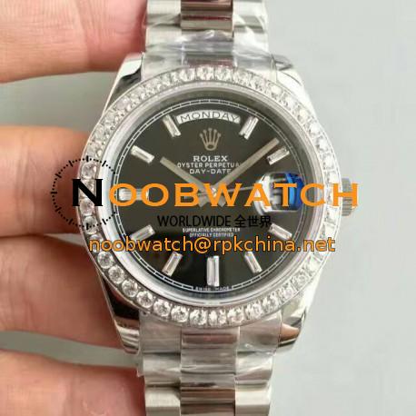 Replica Rolex Day-Date 40 228349RBR 40MM KW Stainless Steel & Diamonds Black Dial Swiss 3255