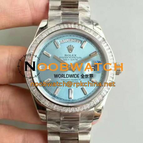 Replica Rolex Day-Date 40 228396TBR 40MM KW Stainless Steel & Diamonds Blue Dial Swiss 3255