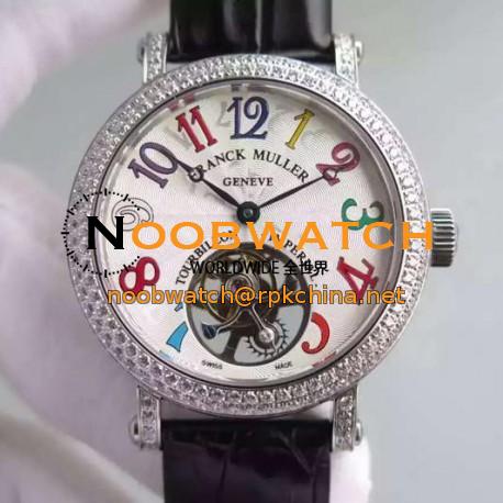 Replica Franck Muller Color Dreams Tourbillon Imperial Stainless Steel & Diamonds White Arabian Numbers Dial Swiss Tourbillon