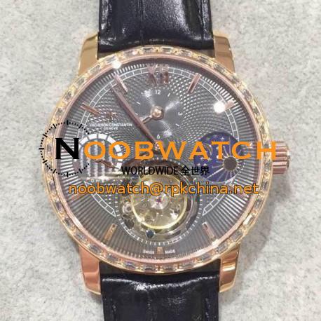 Replica Vacheron Constantin Patrimony Tourbillon Rose Gold & Diamonds Black Dial Swiss Tourbillon