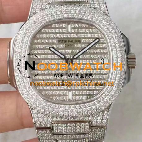 Replica Patek Philippe Nautilus Jumbo 5719/1G-001 DM Stainless Steel & Diamonds Diamonds Dial Swiss 324SC