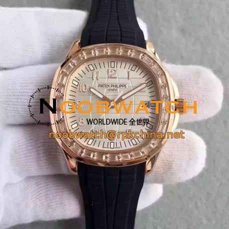 Replica Patek Philippe Aquanaut Ladies 5069R MK Rose Gold & Diamonds Gold Dial Swiss 324SC