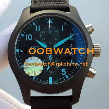 Replica IWC Pilot Chronograph Top Gun IW388003 Ceramic Black Dial Blue Markers Swiss 7750