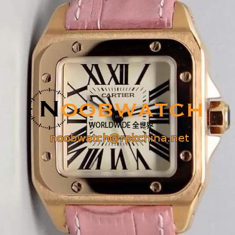 Replica Cartier Santos 100 Midsize Rose Gold White Dial Swiss 2836-2