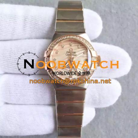 Replica Omega Constellation Ladies 123.25.27.20.57.003 27MM EF Stainless Steel & Rose Gold Red & Diamonds Dial Swiss 8520