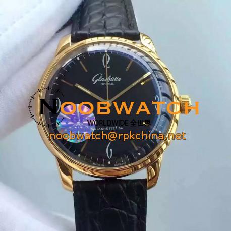 Replica Glashutte Senator Sixties 39-52-01-01-04 GF Rose Gold Black Dial Swiss Caliber 39-52