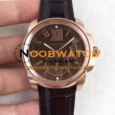 Replica Calibre De Cartier W7100040 42MM TF Rose Gold Chocolate Dial Swiss 1904MC