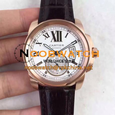 Replica Calibre De Cartier W7100009 42MM TF Rose Gold White Dial Swiss 1904MC