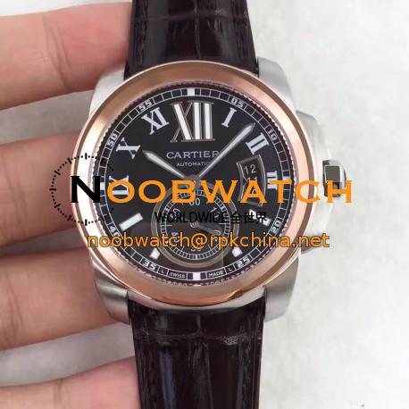 Replica Calibre De Cartier W7100039 42MM TF Stainless Steel & Rose Gold Black Dial Swiss 1904MC