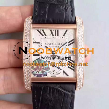 Replica Cartier Tank MC WGTA0014 JF Rose Gold & Diamonds White & Black Dial Swiss 1904MC