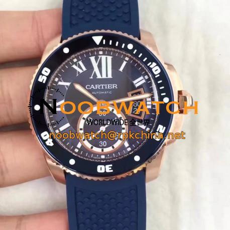 Replica Calibre De Cartier Diver WGCA0010 42MM TF Rose Gold Blue Dial M9015