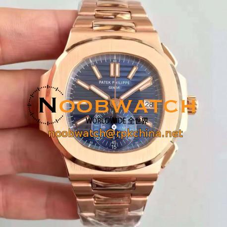 Replica Patek Philippe Nautilus Chronograph 5980R JF Rose Gold Blue Dial Swiss CH28-520C