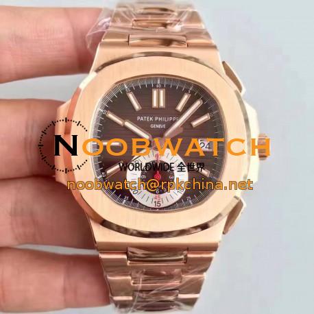 Replica Patek Philippe Nautilus Chronograph 5980R JF Rose Gold Brown Dial Swiss CH28-520C